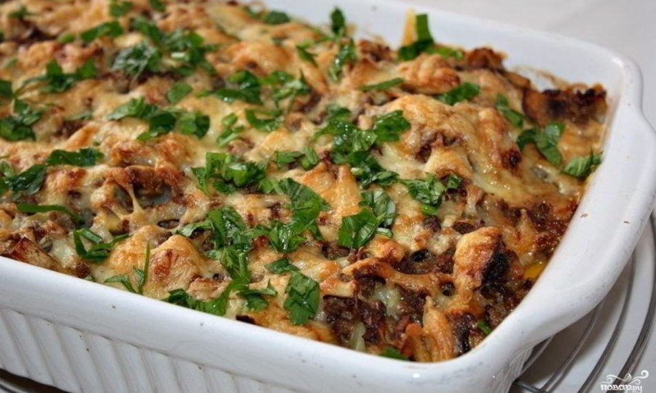 Рецепт запеканка с грибами и фаршем