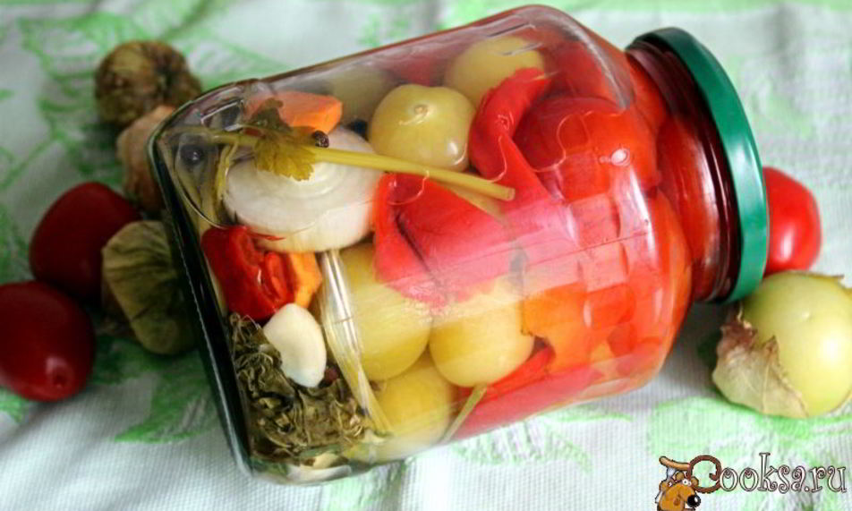 Рецепт ассорти из физалиса, помидоров и сладкого перца на зиму