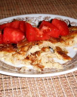 Запеченая капуста с луком и мариноваными помидорами