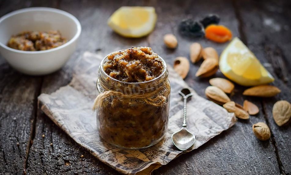 Рецепт смеси меда орехов кураги изюма лимона чернослива