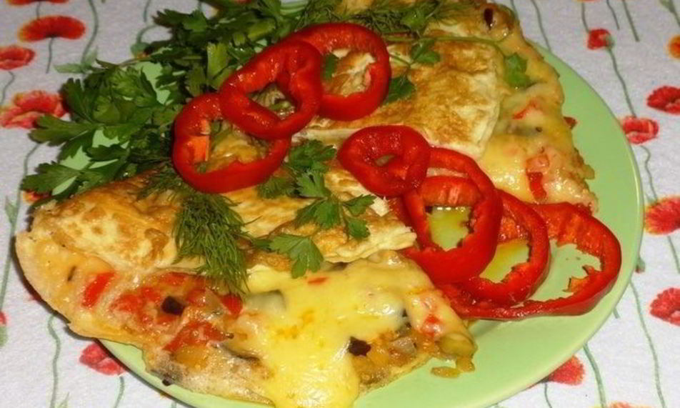 Рецепт омлет с баклажаном и помидорами