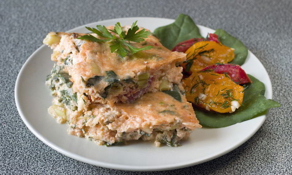 Рецепт творожный омлет с зеленью и овощами