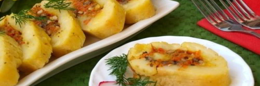 Картофельный рулет с грибами