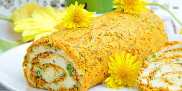 морковный рулет с сырной начинкой