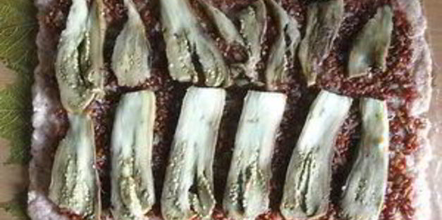 рулет из индейки в виноградных листьях, фаршированный рисом и баклажанами