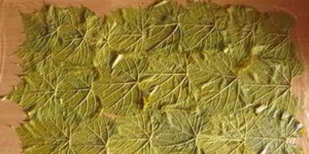 рулет из индейки в виноградных листьях, фаршированный рисом и баклажанами