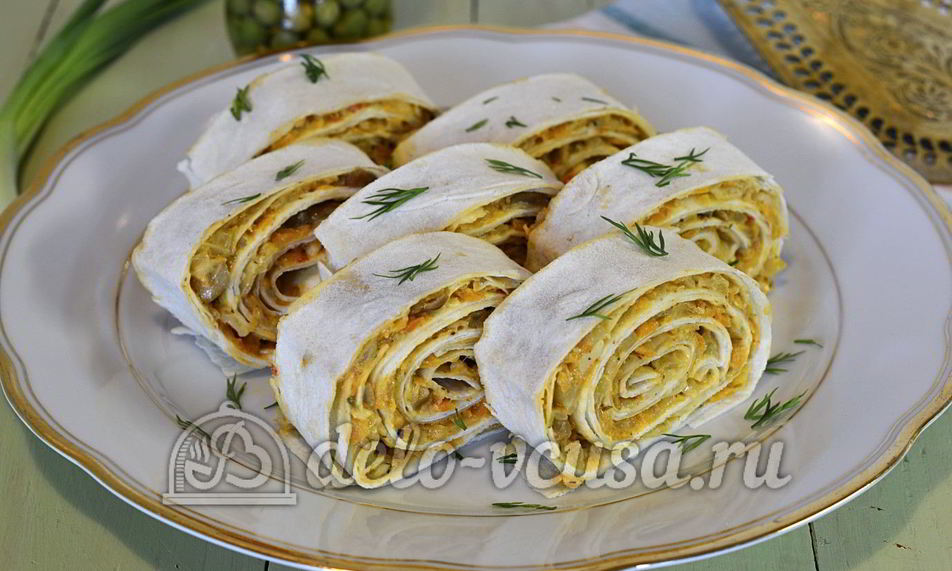 Рецепт рулет из лаваша с грибами
