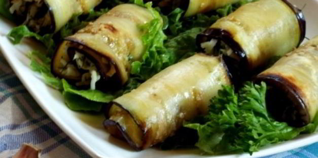 рулеты из баклажанов с сыром и чесноком