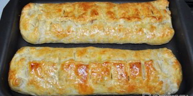 рулеты из слоеного теста с яблоками и орехами