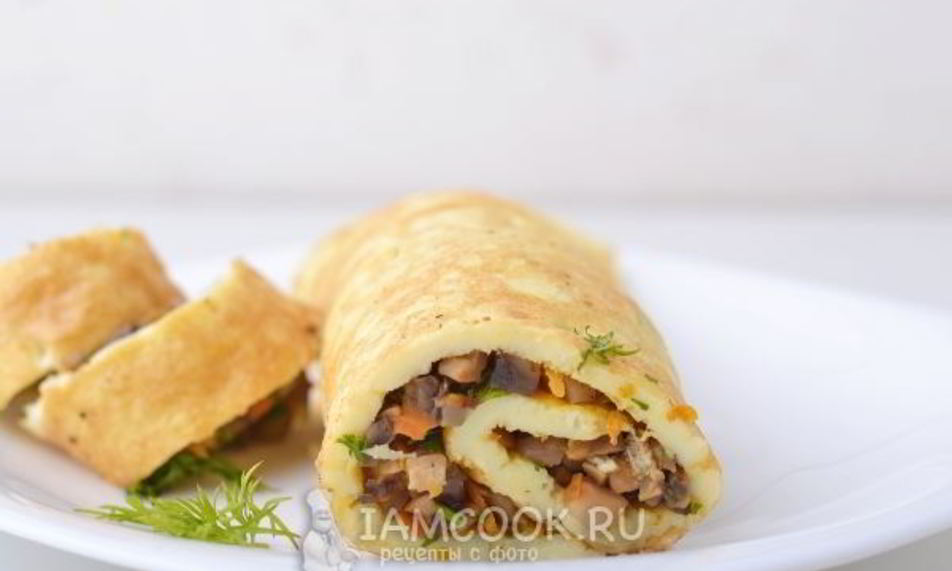 Рецепт яичный рулет с грибами