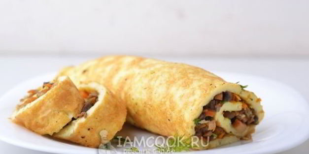 яичный рулет с грибами