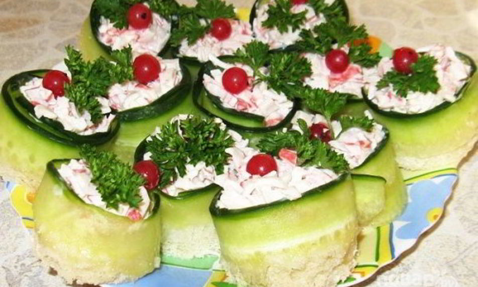 Рецепт закуска из крабового мяса с огурцом