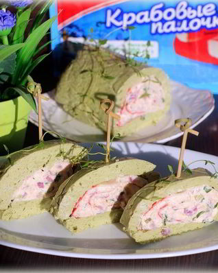 Закуска из крабовых палочек в острой шубе из авокадо